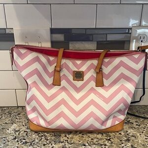 Dooney & Bourke Pink and White Chevron Tote